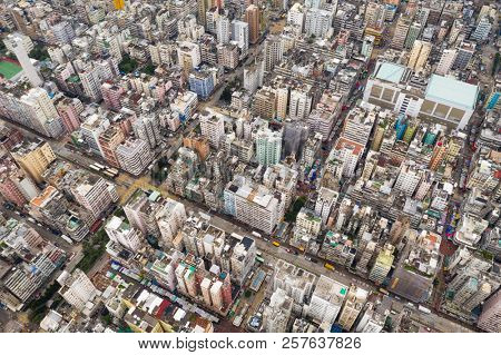 Sham Shui Po, Hong Kong 28 August 2018:-Aerial view of Hong kong builidng block