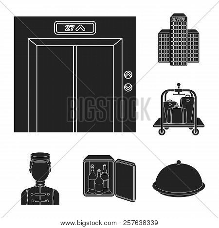Hotel And Equipment Black Icons In Set Collection For Design. Hotel And Comfort Vector Symbol Stock 