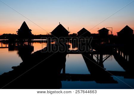 floating village on lake Bokod, Hungary