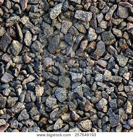 Seamless Texture Of Gravel In Hdr Mode For Game Design. Crushed Granite And Pebble Gravel Texture.