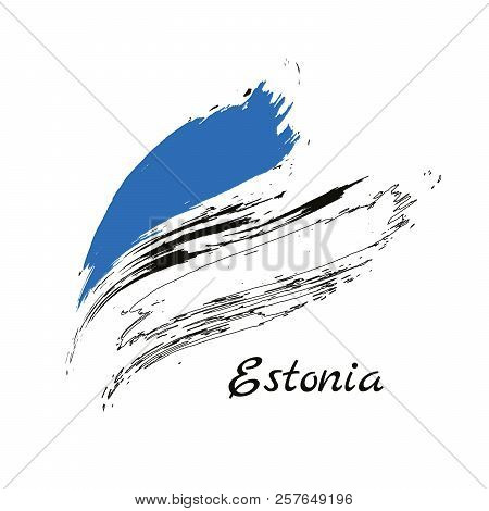 Estonia Colorful Brush Strokes Painted National Baltic Country Estonian Flag Icon. Painted Texture