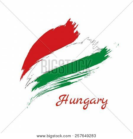 Painted Grunge Flag Or Hungary Made Of Two Brush Strokes: Red And Green, On White Background