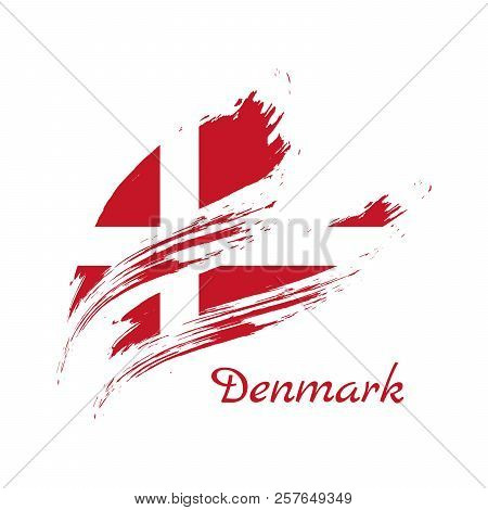 Grunge Styled Flag Of Denmark. Brush Stroke Background, Vector Illustration