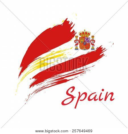Spain Colorful Brush Strokes Painted National Country Flag Icon. Painted Texture