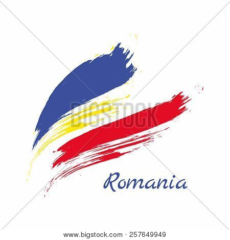 Romania Flag. Ink Painted Abstract Romania Flag. Hand Drawn Style Illustration With A Grunge Effect 