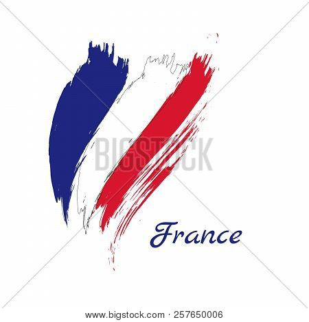 Grunge Brush Stroke With France National Flag. Vector Isolated On White Background