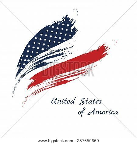 Grunge Brush Stroke Watercolor Of American Flag, Vector Illustration.