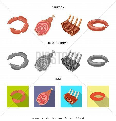 Vector Design Of Meat And Ham Icon. Set Of Meat And Cooking Vector Icon For Stock.