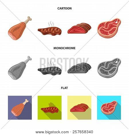Vector Design Of Meat And Ham Logo. Set Of Meat And Cooking Vector Icon For Stock.