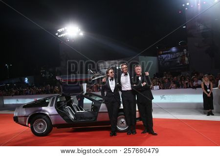 Jason Sudeikis, Lee Pace and Nick Hamm walk the red carpet ahead of the 'Driven' Premiere And Closing Night during the 75th Venice Film Festival at Sala Grande on September 8, 2018 in Venice, Italy.