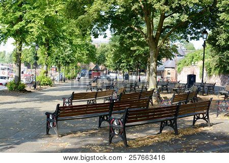 Chester, Uk - July 19, 2018: Shaded Path Under Trees Alongside The River Dee, Chester, Cheshire, Uk