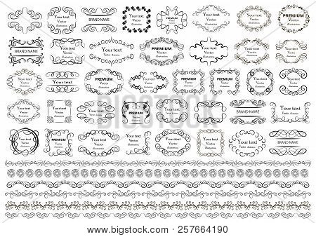 Calligraphic Design Elements . Decorative Swirls Or Scrolls, Vintage Frames , Flourishes, Labels And