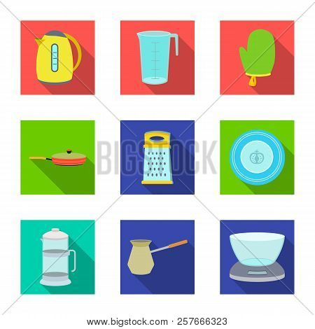 Vector Design Of Kitchen And Cook Logo. Set Of Kitchen And Appliance Vector Icon For Stock.