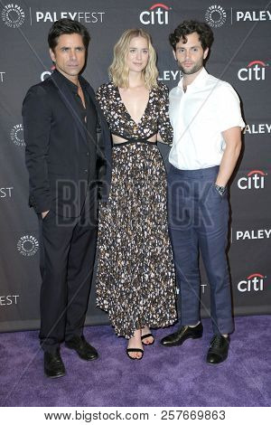 LOS ANGELES - SEP 10:  John Stamos, Elizabeth Lail, Penn Badgley at the 2018 PaleyFest Fall TV Previews - 