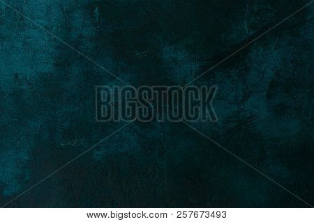 Texture Old Stone Concrete Wall Dark Green Color With Cracks , Background