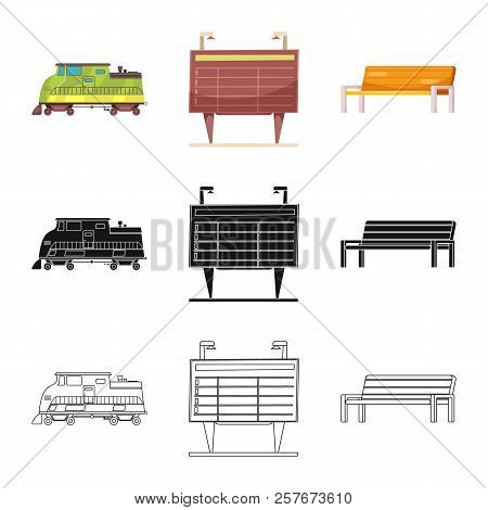 Vector Illustration Of Train And Station Icon. Collection Of Train And Ticket Stock Vector Illustrat