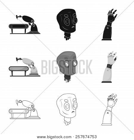 Vector Design Of Robot And Factory Symbol. Set Of Robot And Space Vector Icon For Stock.