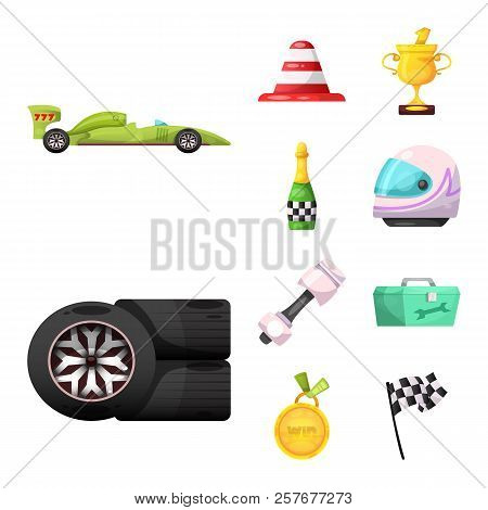 Vector Design Of Car And Rally Sign. Set Of Car And Race Stock Vector Illustration.