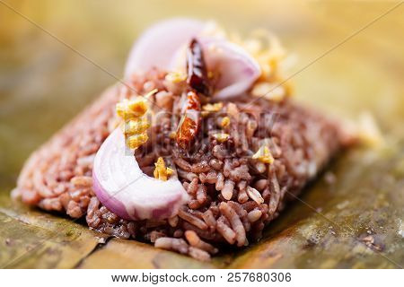 Northern Thai Food (khao Kan Chin Or Khao Ngiao), Steamed Pudding With Rice, Rice Mixed With Pork Bl