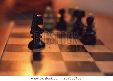 Chess Board And Chess Pieces, Wooden Chess Pieces On A Chess Board/business Leadership, Teamwork Pow