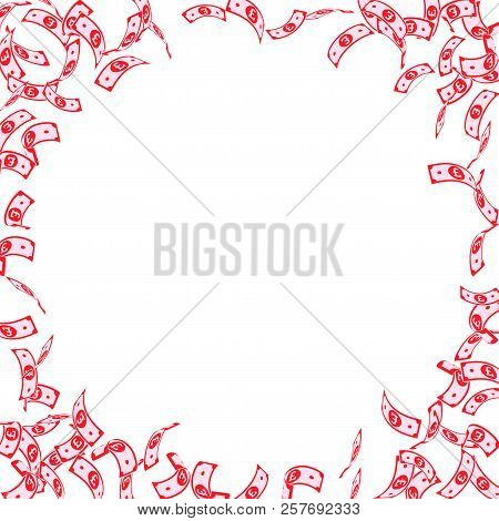 British Pound Notes Falling. Sparse Gbp Bills On White Background. United Kingdom Money. Attractive 