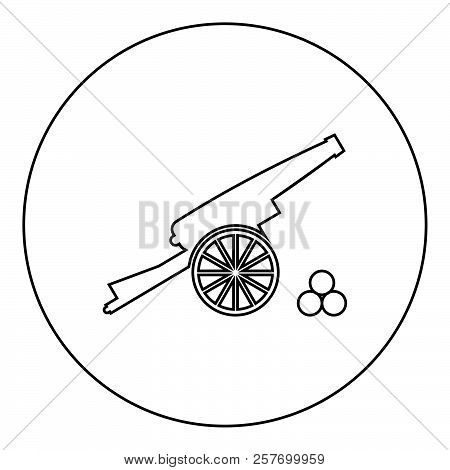 Medieval Cannon Firing Cores Icon Black Color In Round Circle Outline Vector Illustration