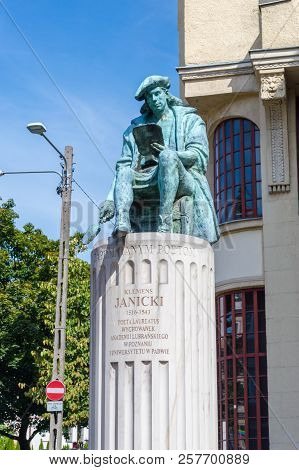 Poznan, Poland - August 19, 2018: Monument Of Polish Poet Clement Janicki In Poznan.