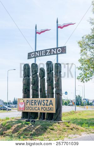 Gniezno, Poland - August 19, 2018: Entrance To Gniezno City. Royal Capital City Of Gniezno. Gniezno 