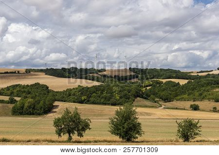 Windmills In The Countryside, Horizon Pollution, Auxerre, France