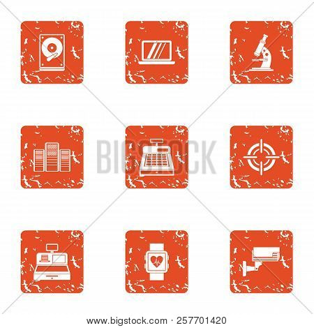 Cybernization Technical Icons Set. Grunge Set Of 9 Cybernization Technical Icons For Web Isolated On