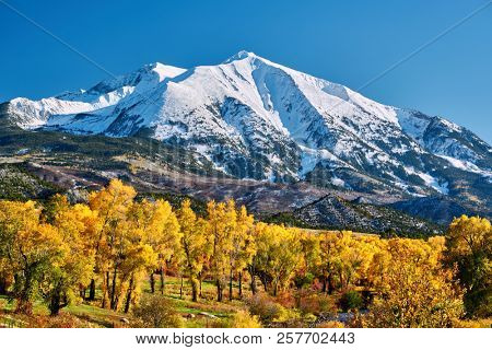 Mount Sopris autumn landscape in Colorado Rocky Mountains, USA. 