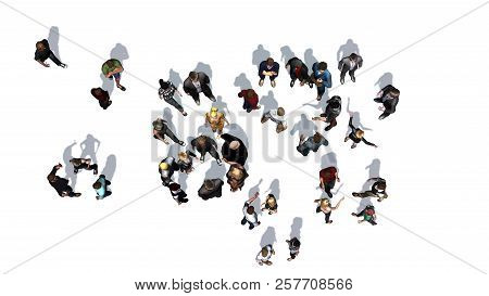 A Crowd Of People As Top View On A White Background