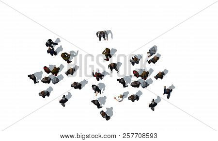 A Crowd Of People Top View With A White Background