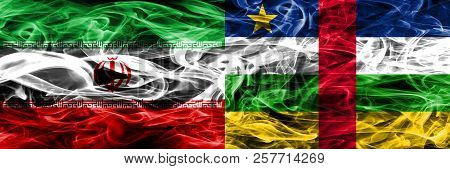 Iran Vs Central African Republic Smoke Flags Placed Side By Side. Thick Colored Silky Smoke Flags Of