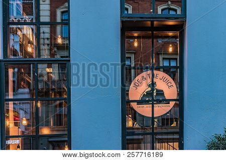 Reflections At Night In The Windows Of The Coffe-shop Joe & The Juice In Copenhagen, September 6, 20