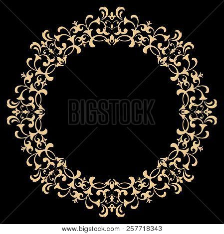 Vintage Round Frame In Retro Style, Barroco. Flower Decorative Ornament, Element For Greeting Cards,