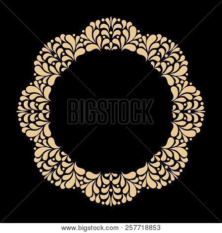 Vintage Round Frame In Retro Style, Barroco. Flower Decorative Ornament, Element For Greeting Cards,