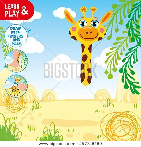 Draw Giraffe Using Your Hand And Fingers. Look At Tips In Corner Of Pic And Do The Same. Paint Giraf