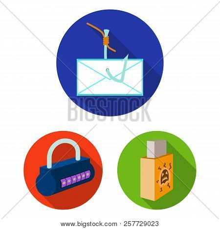 Hacker And Hacking Flat Icons In Set Collection For Design. Hacker And Equipment Vector Symbol Stock