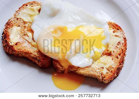 The Perfect Poached Egg Served On Seeded Buttered Brown Toast