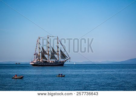 The Movement Of Sailing Ship Pallada In The Amur Bay Of The Bosporus Easern Strait Near The Russian