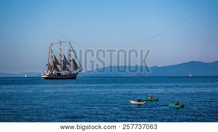 The Movement Of Sailing Ship Pallada In The Amur Bay Of The Bosporus Easern Strait Near The Russian