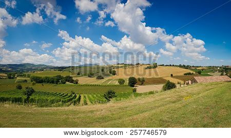 Panorama Of The Countryside In Coriano, Emilia Romagna Countryside, Italy