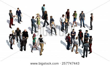 Crowd Of People Isolated On White Background   - 3d Illustration