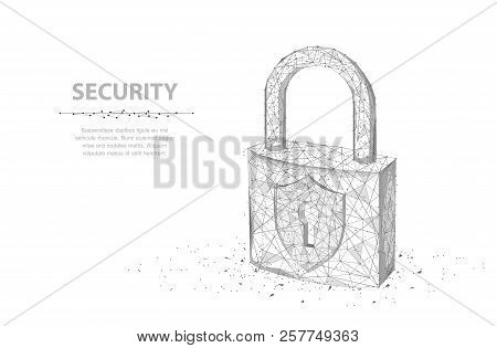 Lock. Abstract 3d Wireframe Lock Isolated On White.
