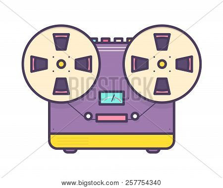 Analog Music Player, Reel-to-reel Audio Tape Recorder With Buttons Isolated On White Background. Ret