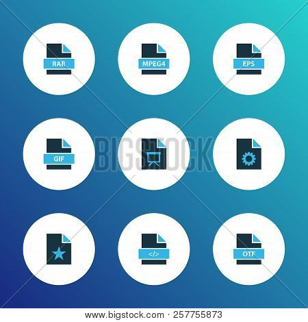 Types Icons Colored Set With File Gif, File Presentation, Open Type And Other Mp4 Elements. Isolated