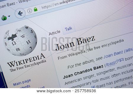 Ryazan, Russia - September 09, 2018 - Wikipedia Page About Joan Baez On A Display Of Pc