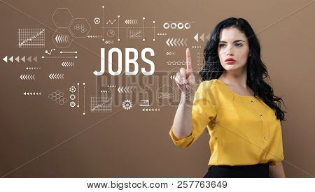 Jobs Text With Business Woman On A Brown Background