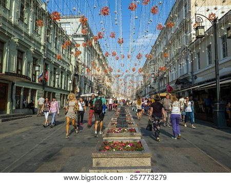 Moscow, Russia - Sep 9. 2018. Kamergersky Lane Decorated For City Day